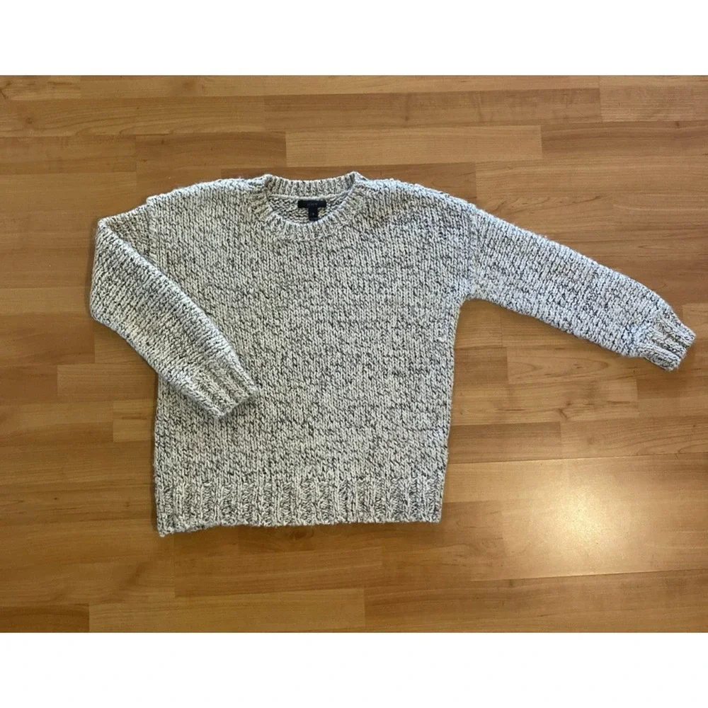 J. Crew Chunky Knit Ivory Gray Crew Neck Sweater Size S Cotton Wool Alpaca Women